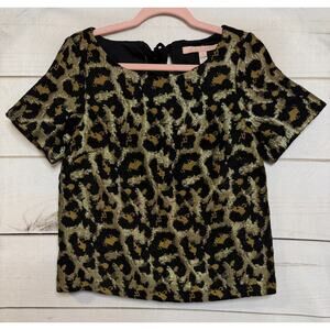 Hutch XS Animal Print Short Sleeve Blouse Tie Back Anthropologie Party Night Out